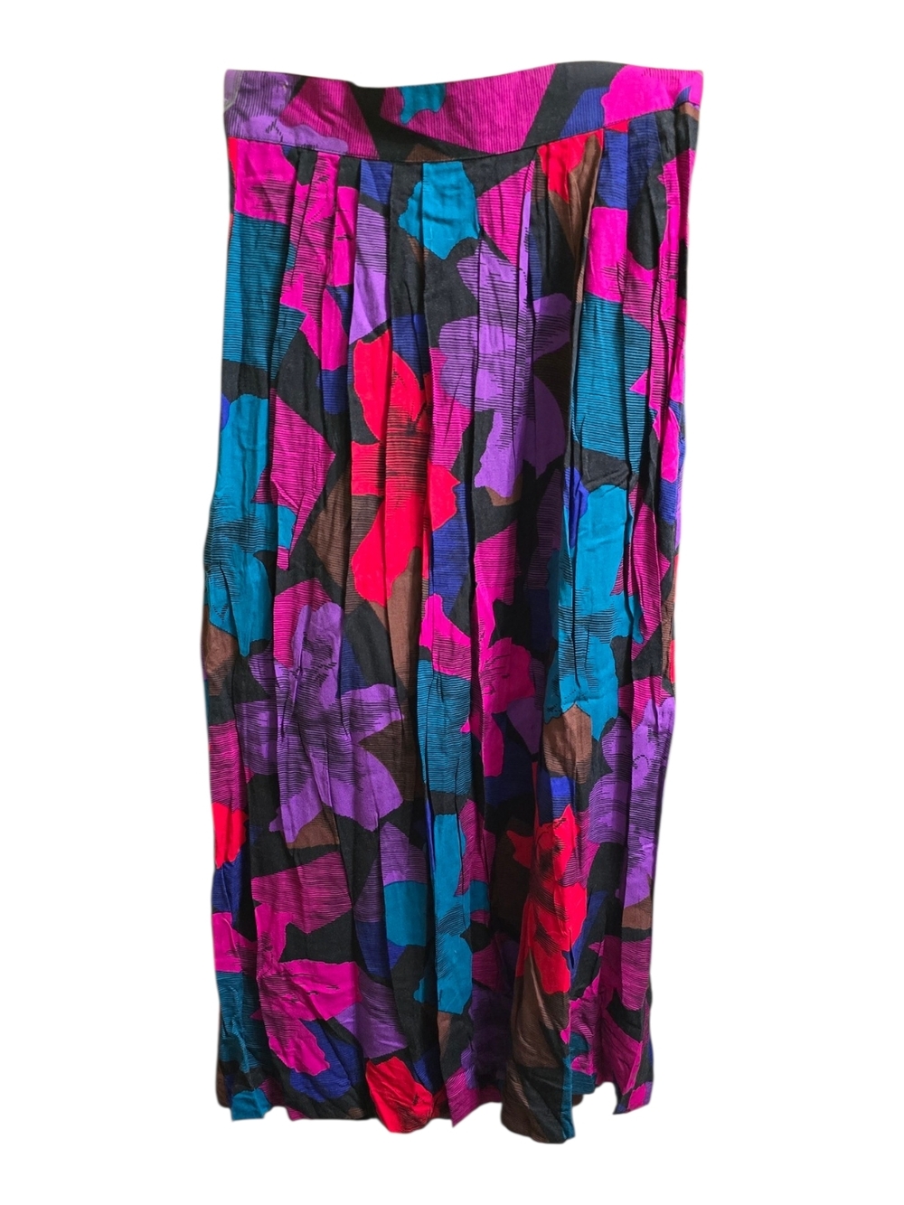 Vintage Emily St John Floral Skirt 80s Bright Pleated Midi USA Made NWT